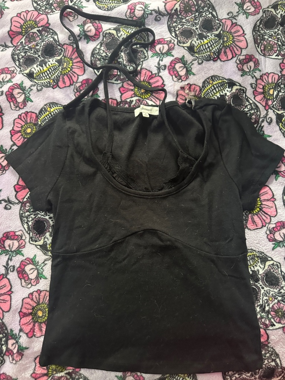 Black Halter-Detail Scoop Neck Crop Top - Unbranded